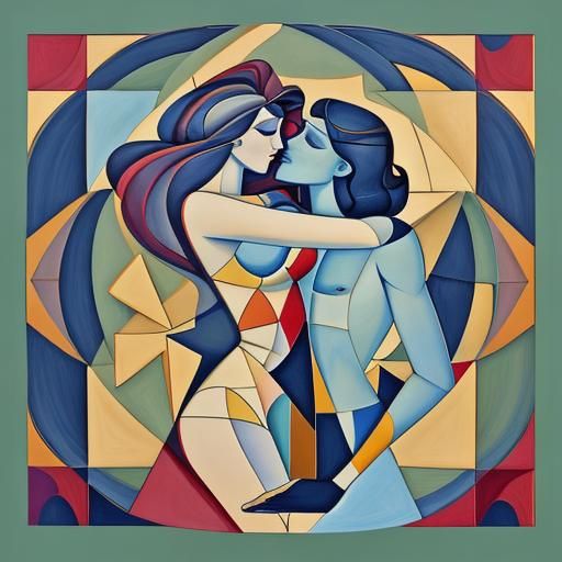 Aphrodite Kiss: Abstract Cubist Euclidean Scene