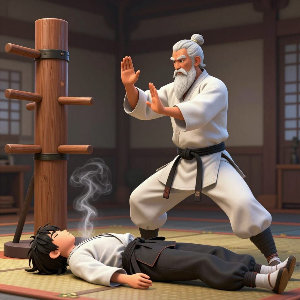Martial Arts Master's Kata in Dynamic 3D Anime Style