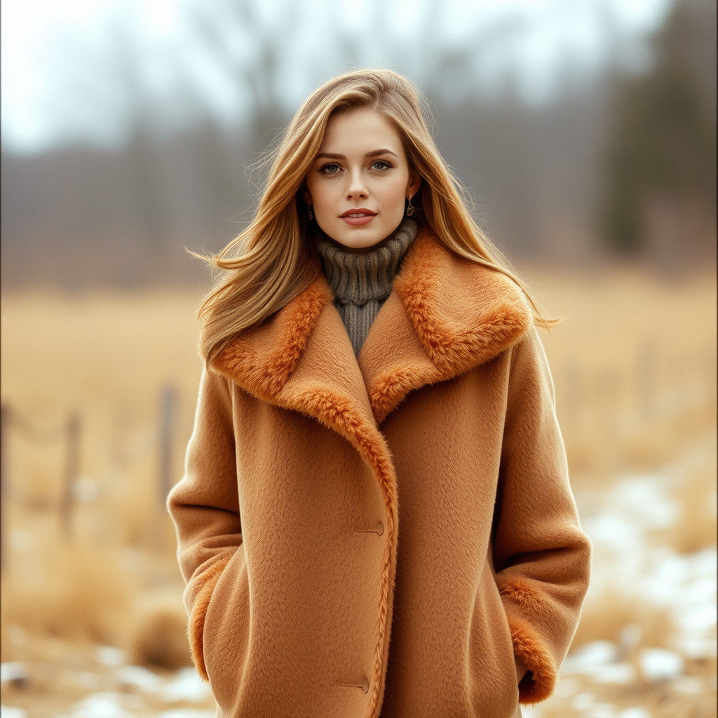 Woman in Stylish 1970s Maxi Winter Coat