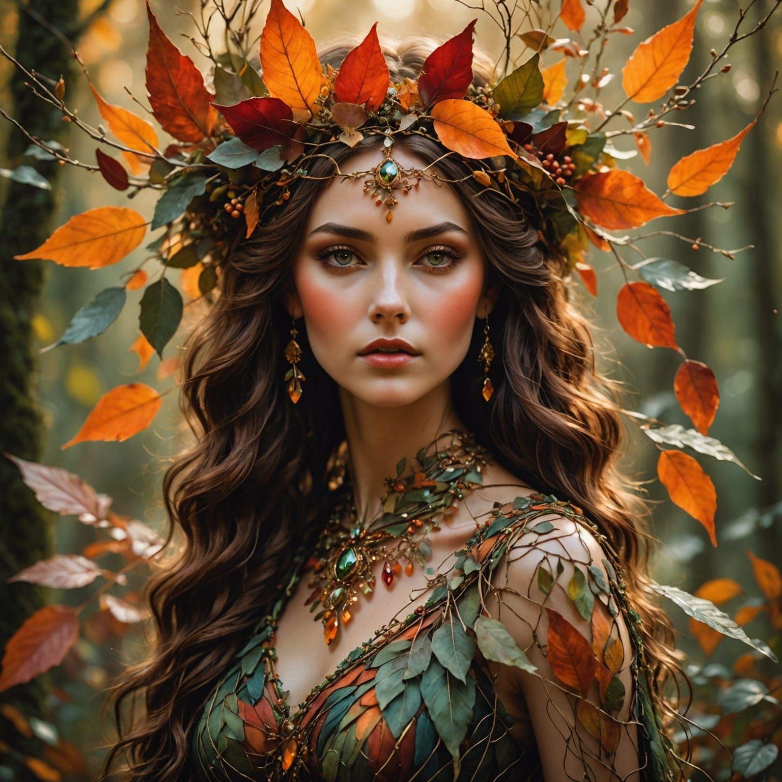 Ethereal Autumn Goddess in Golden Light