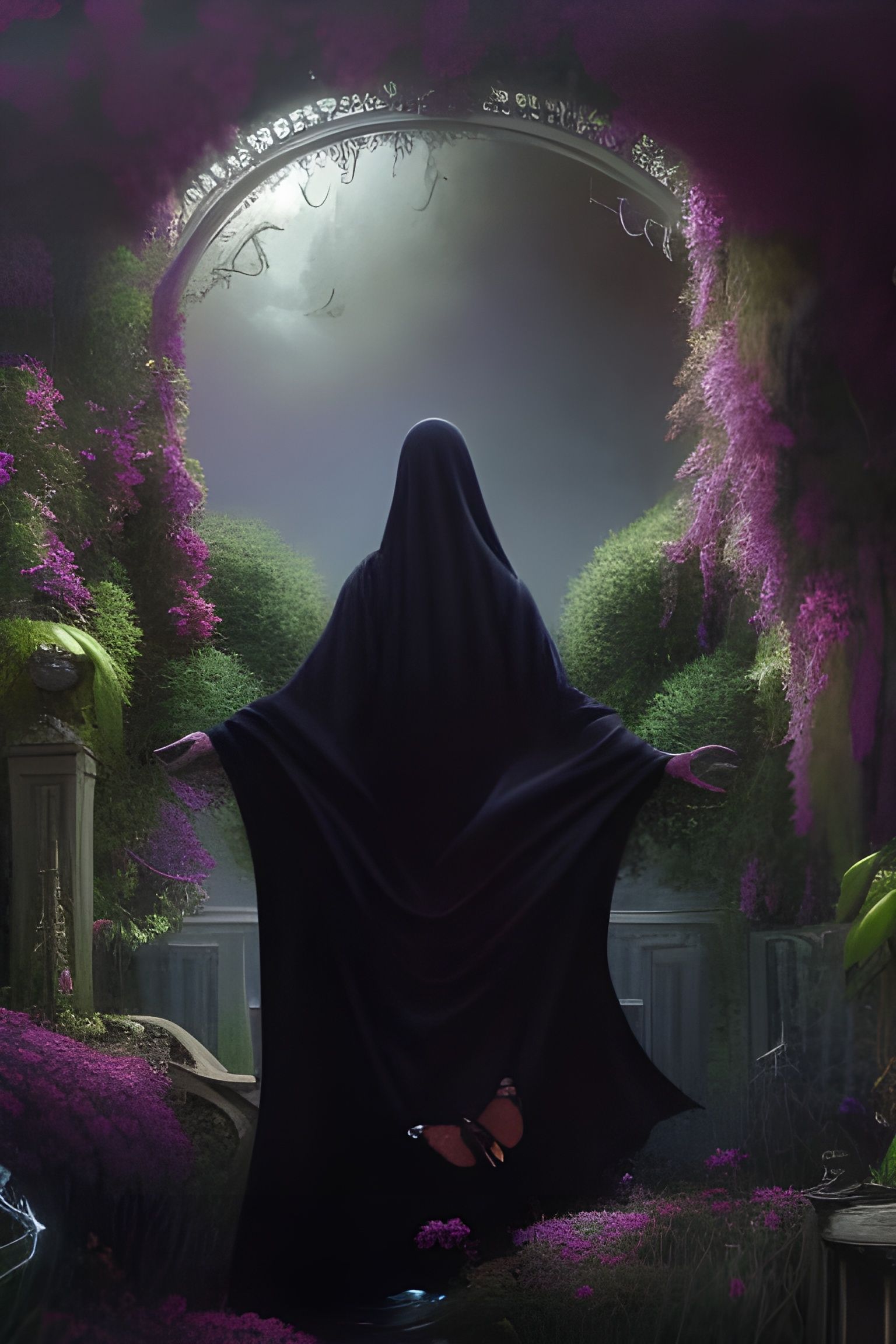 Grim Reaper in Paradise Garden Digital Art