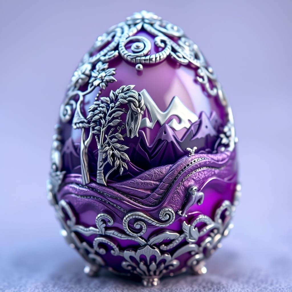 Ethereal Fabergé Egg Fantasy Landscape in Shimmering Silver ...