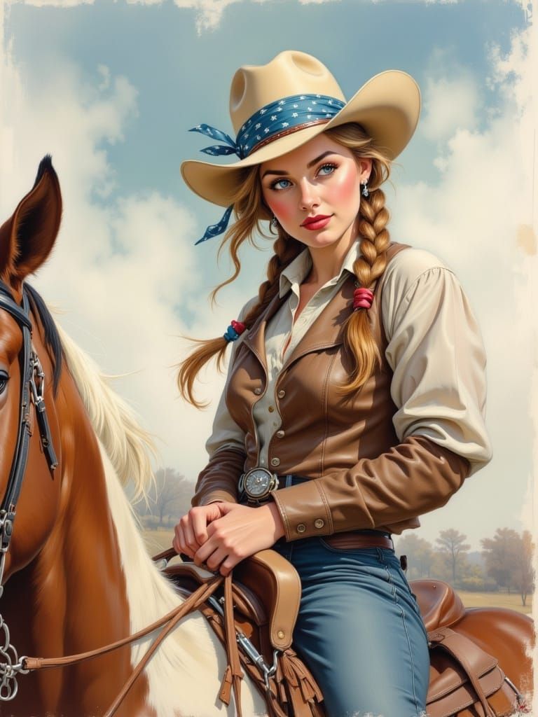 Cowgirl Portrait in Soft Pastel Style