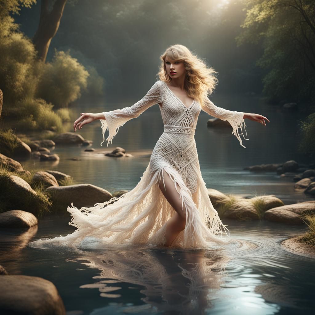 Taylor Swift Dancing in Creek: Detailed Matte Painting