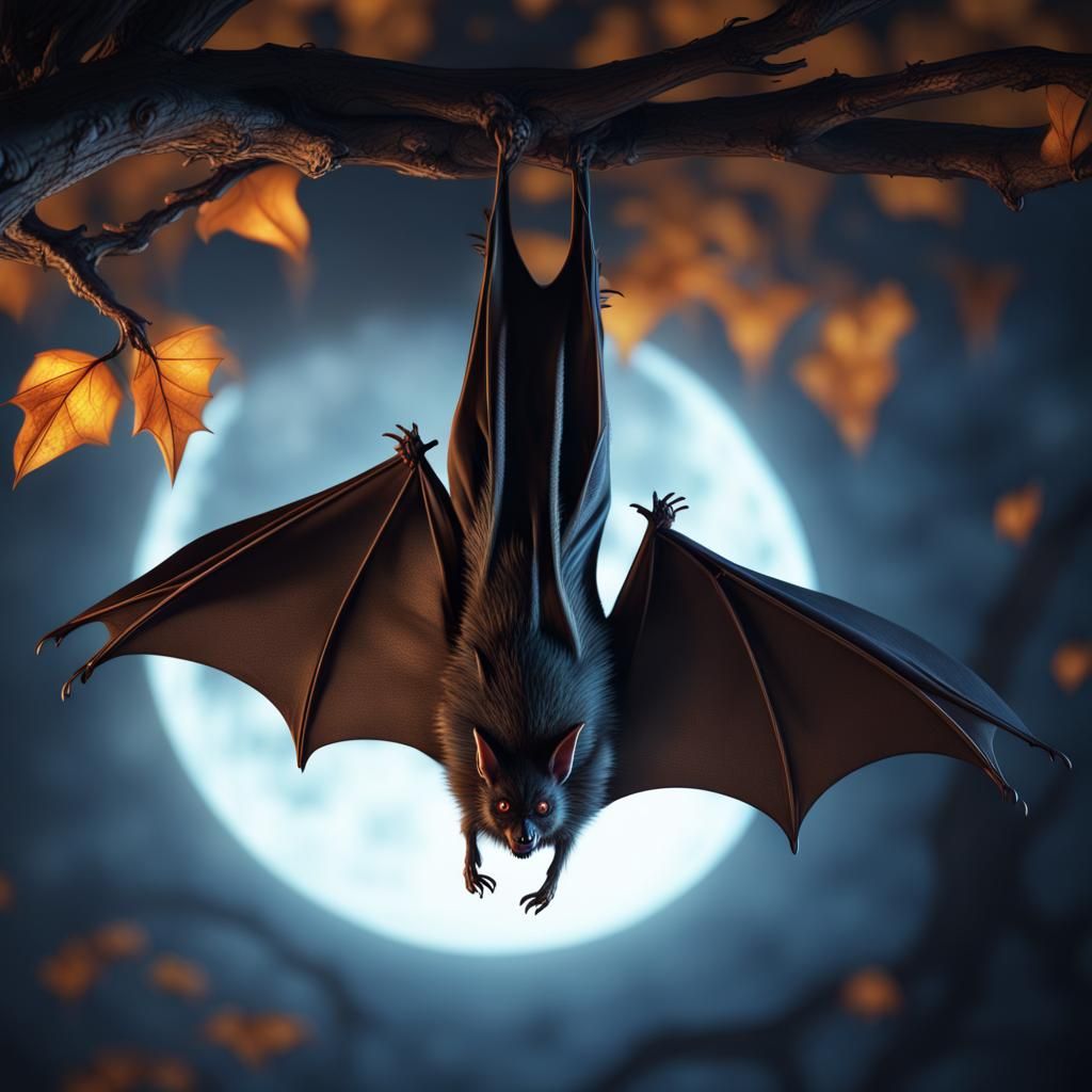 Moonlit Bat: Detailed Matte Painting in Fantasy Style