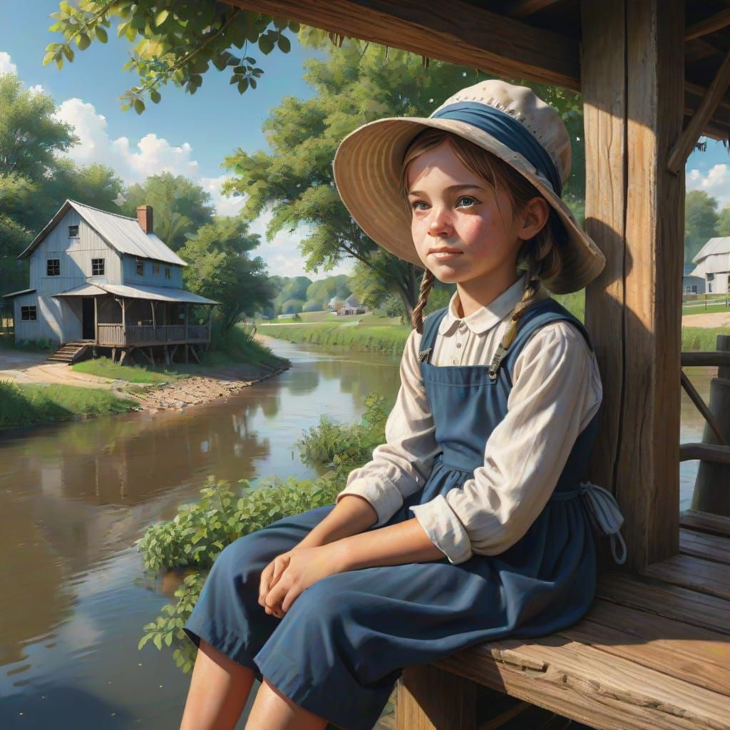 Amish Girl in River Treehouse
