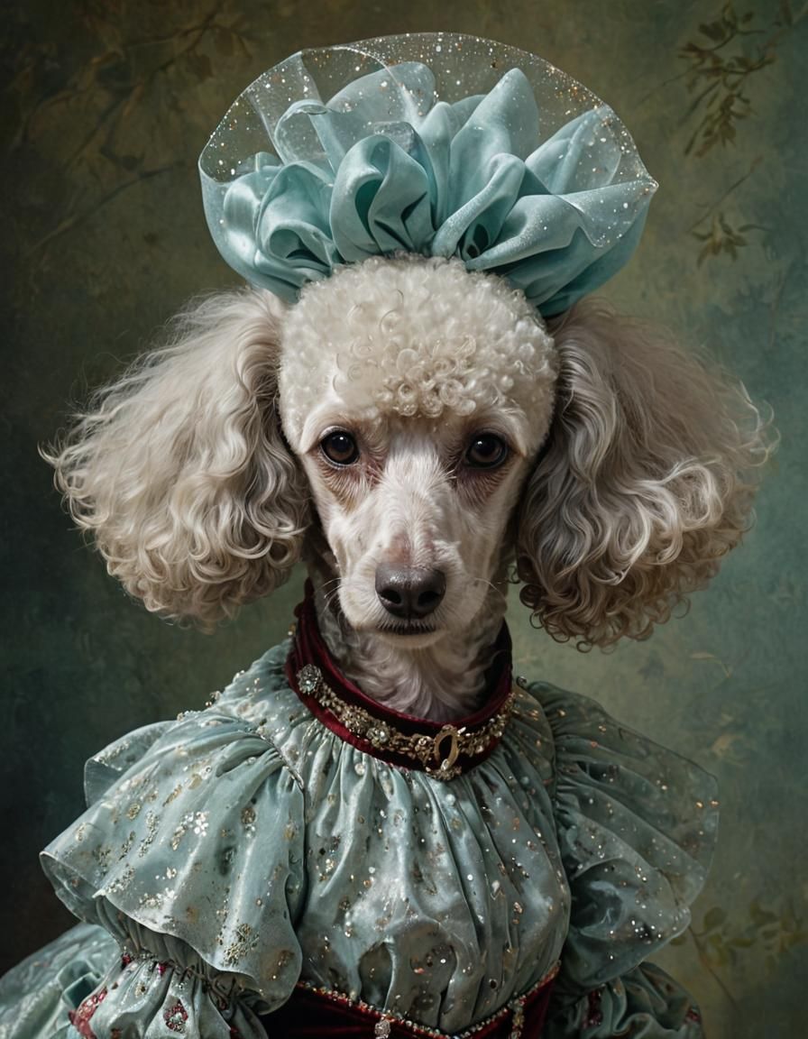 Surreal Poodle Portrait in Oil Painting Style