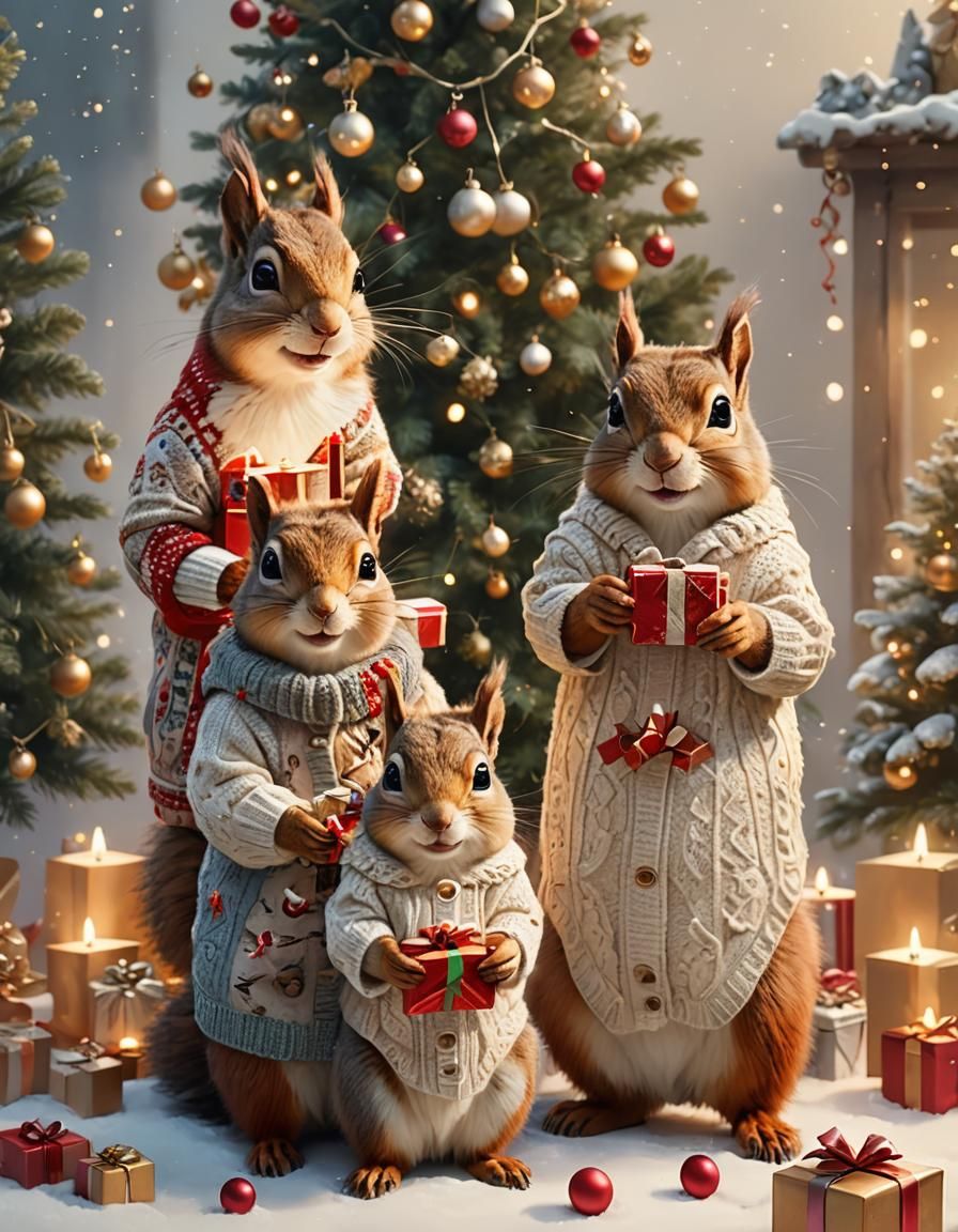 Squirrel Family Christmas: Digital Matte Painting