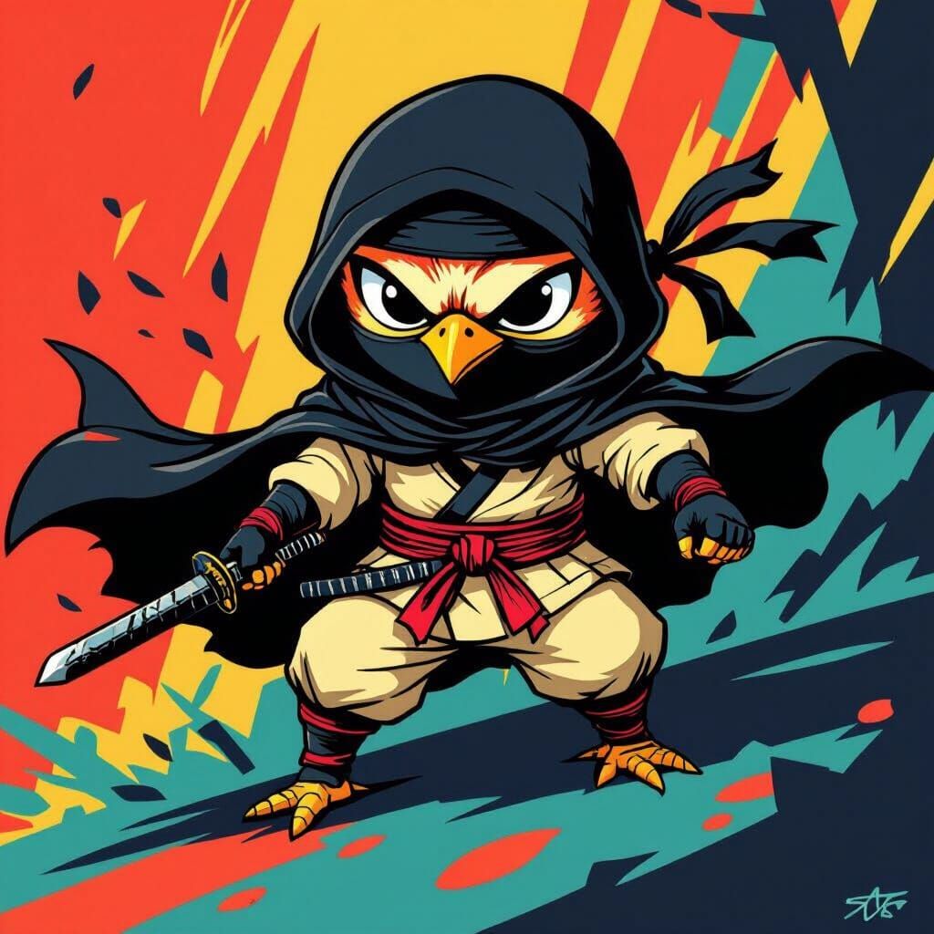 Manga Ninja Chicken Sneaking Through Shadows