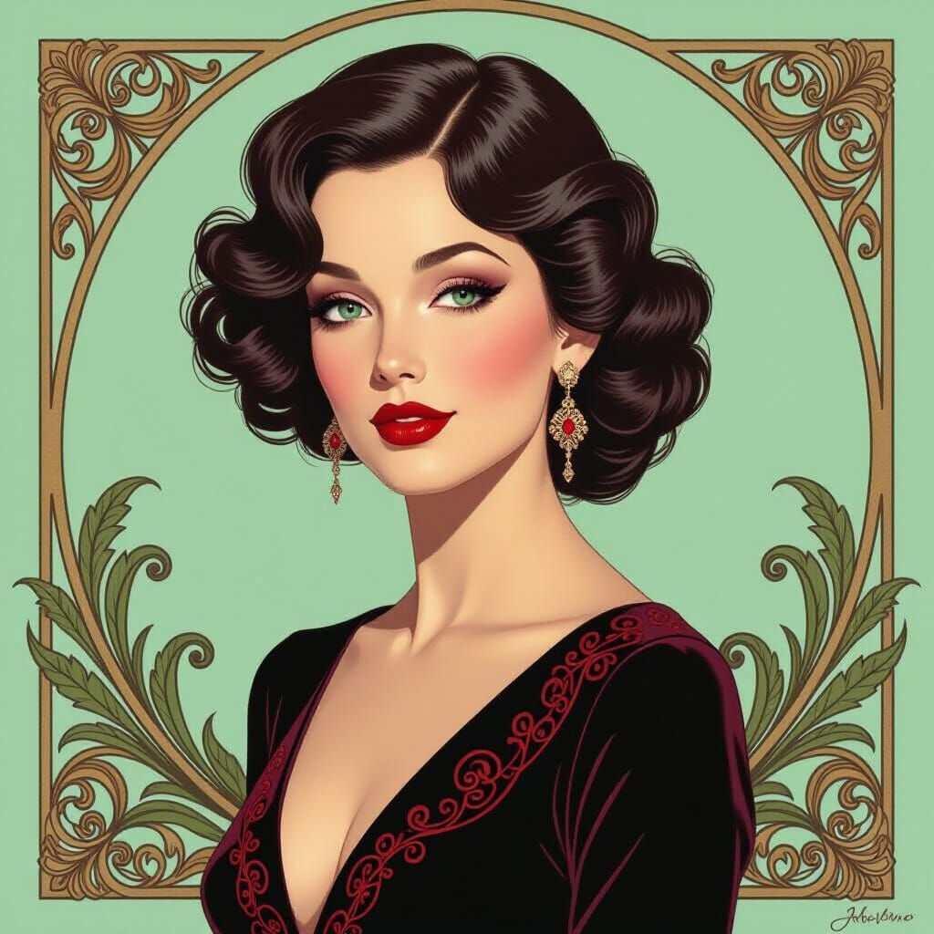 Sophisticated Woman in Art Nouveau Style Portrait
