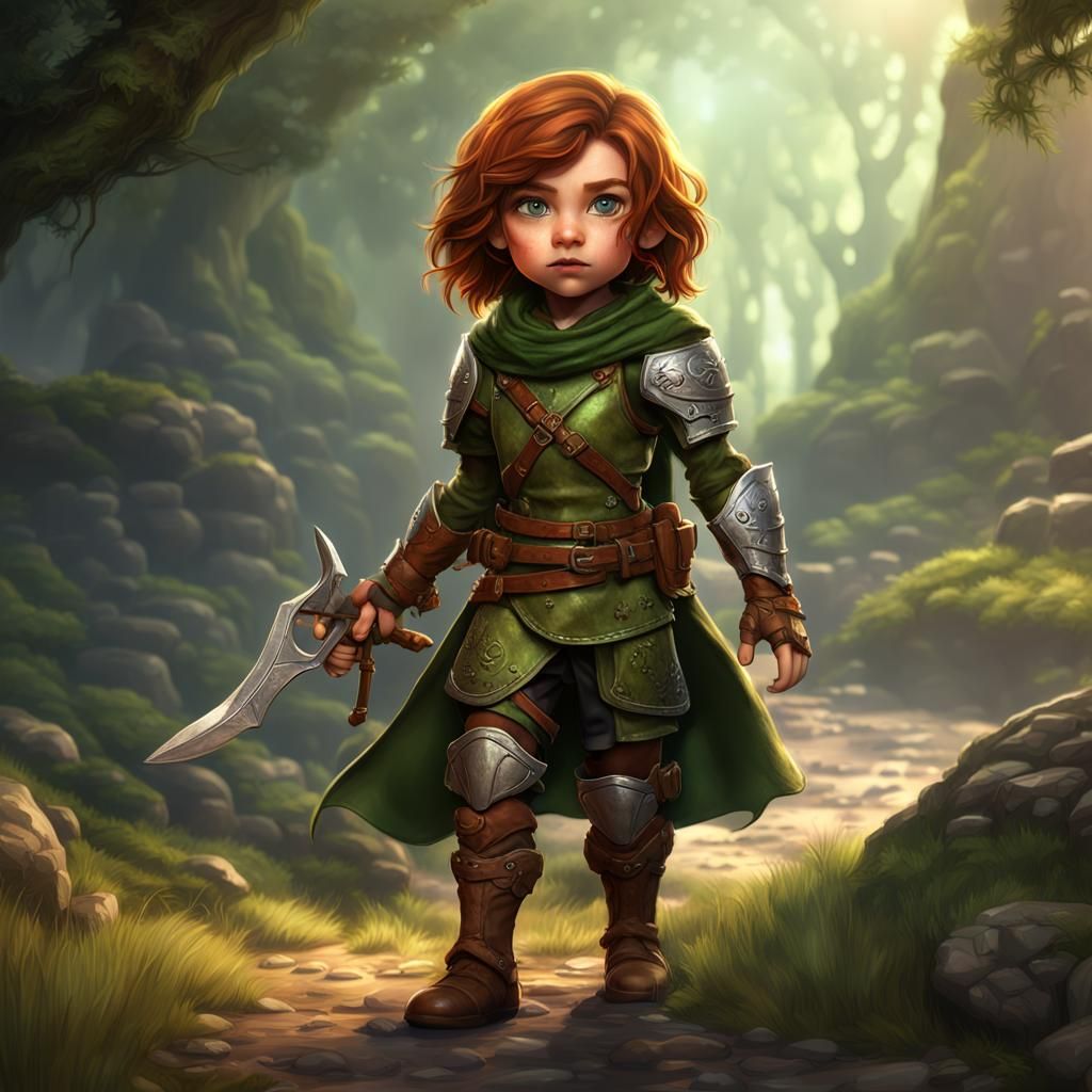 Fantasy Halfling Rogue Spy with Dagger, Detailed Art