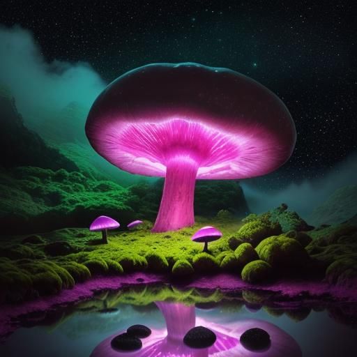 Alien Planet with Bioluminescent Mushrooms