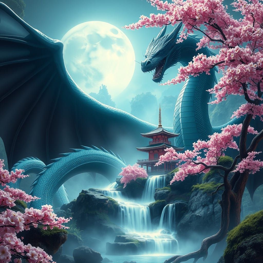 Ethereal Dragon Amidst Dreamlike Japanese Landscape