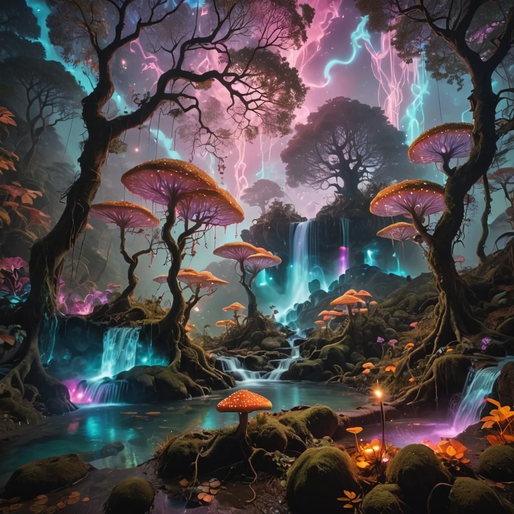 Glowing Gnomes in Shambala's Neon Dreamscape