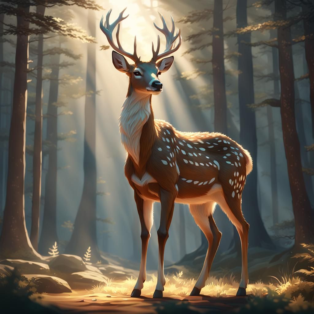 Anime Style Deer-Woman Digital Concept Art