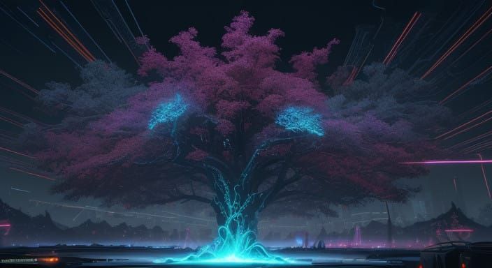 Cyberpunk Christmas Gift Under a Fiery Tree of Free Software...