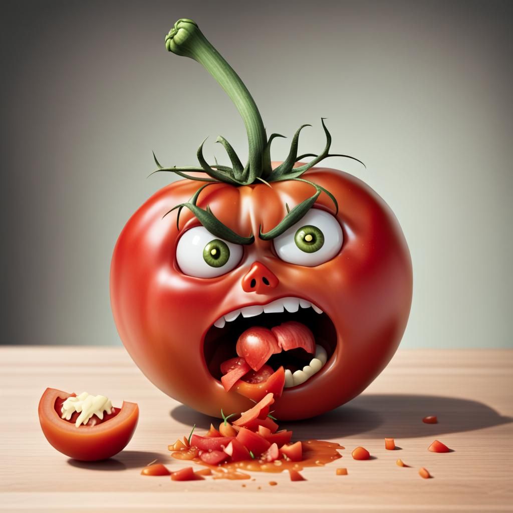 Horrified Tomato Cartoon Watching Another Get Chopped