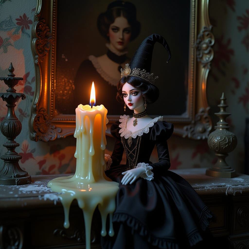 Melting Gothic Marionette Candle in Victorian Setting