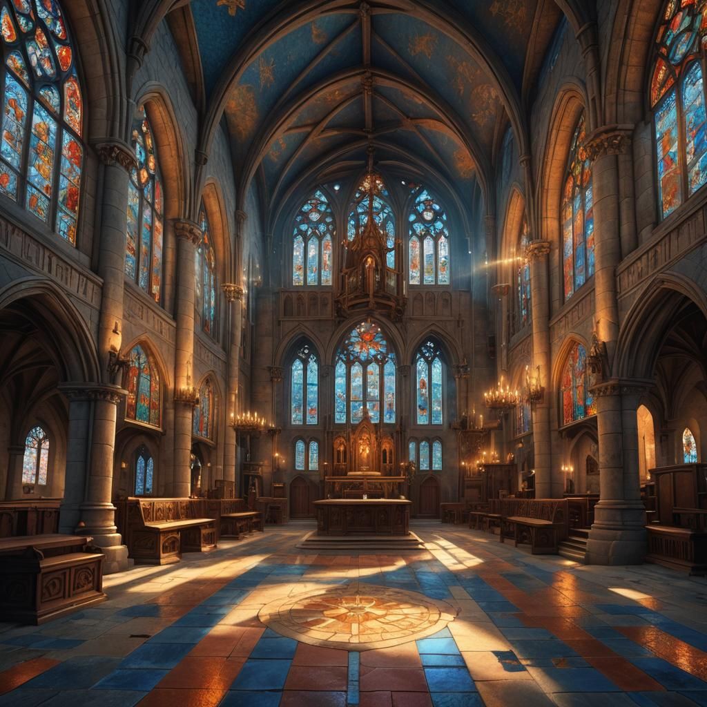 Medieval Fantasy Church Interior in Digital Matte Painting