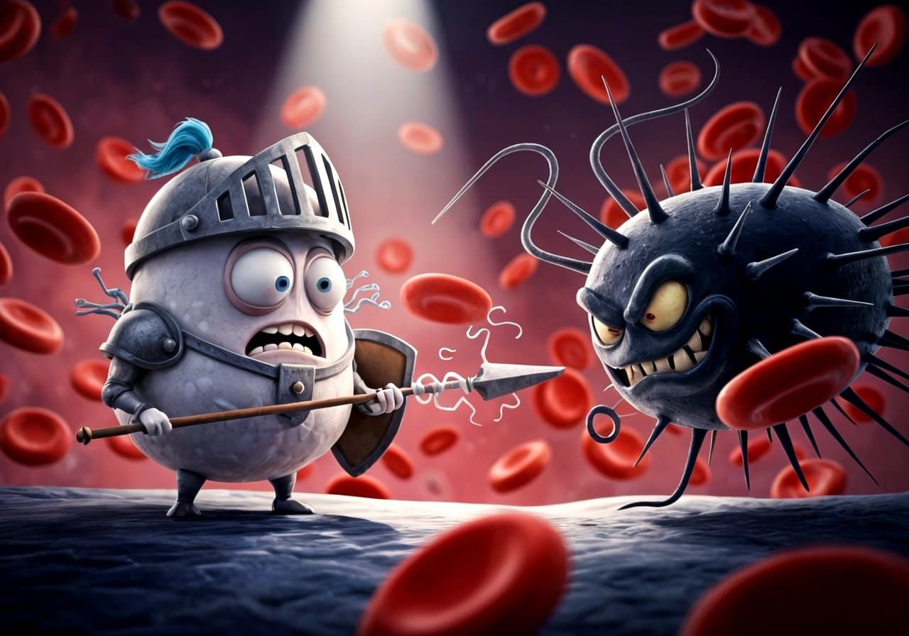 Adorable White Blood Cell Knight Faces Giant Bacterium