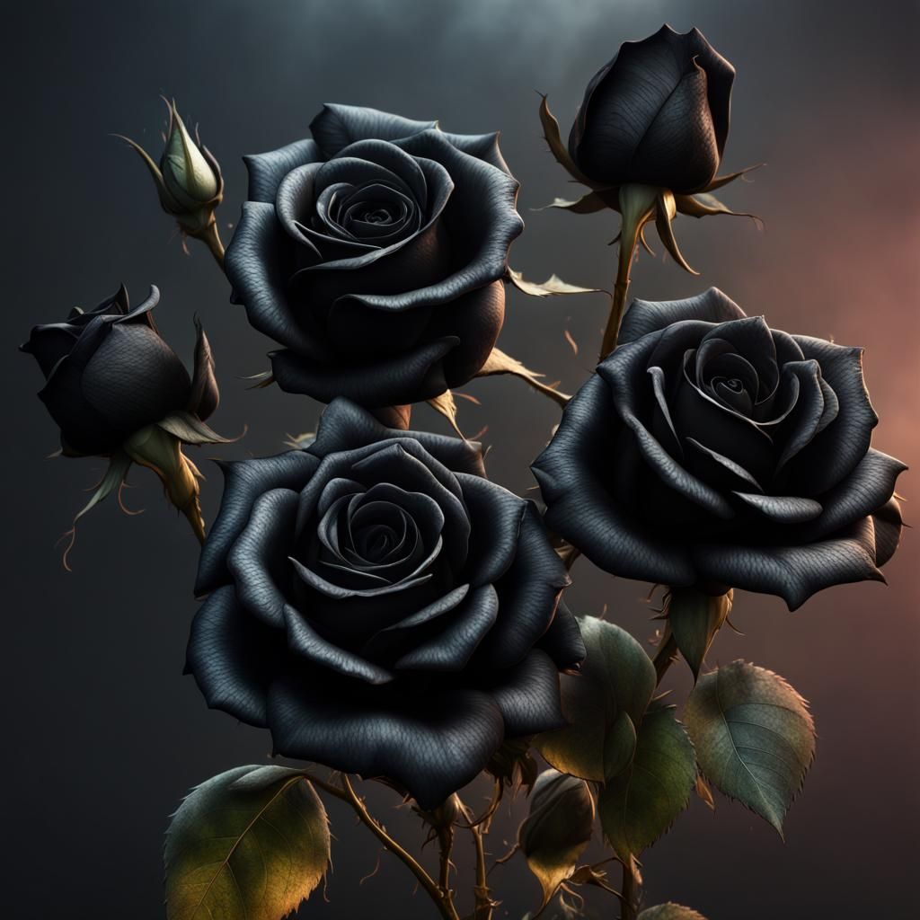 Beautiful Black Roses in Detailed Matte Painting