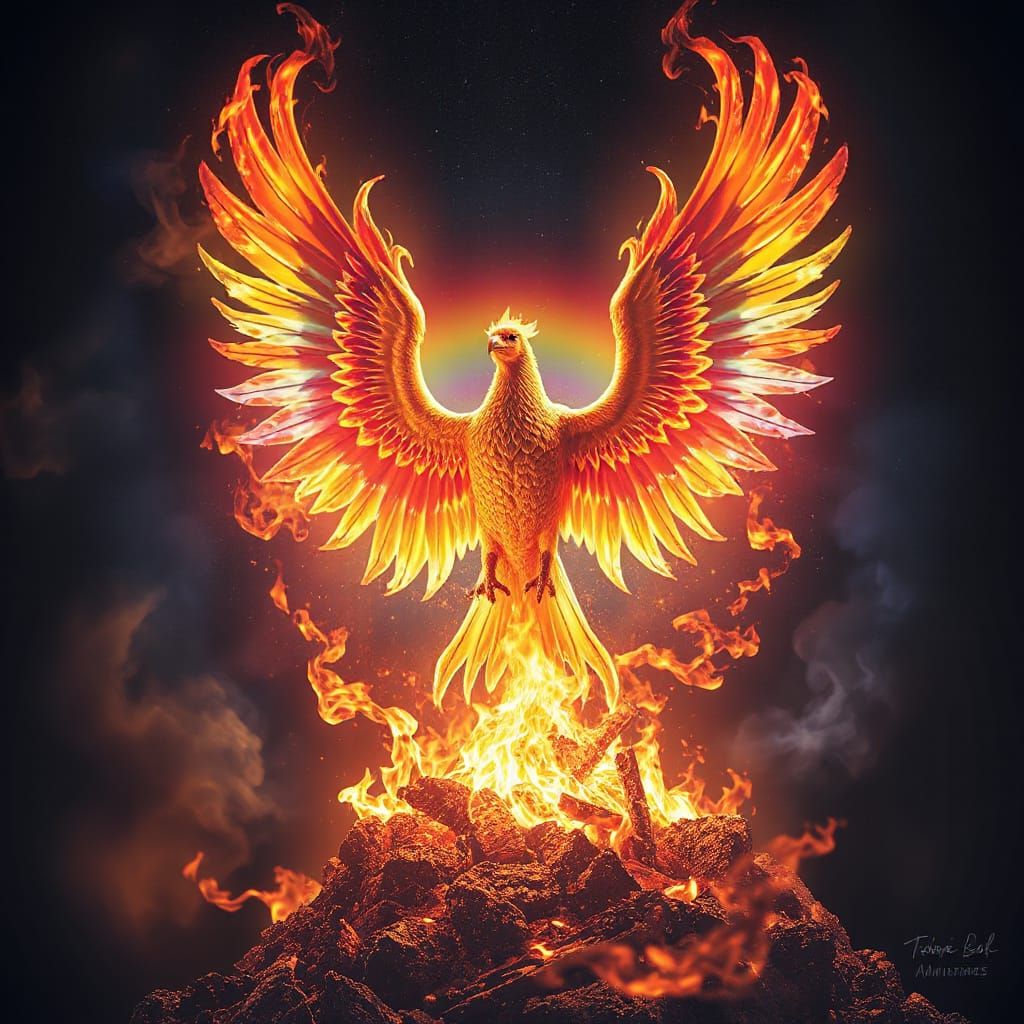 Phoenix of Fire and Light Symbolizing Rebirth