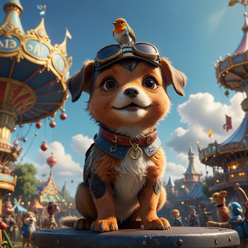 Robin Singing on Puppy in Amusement Park