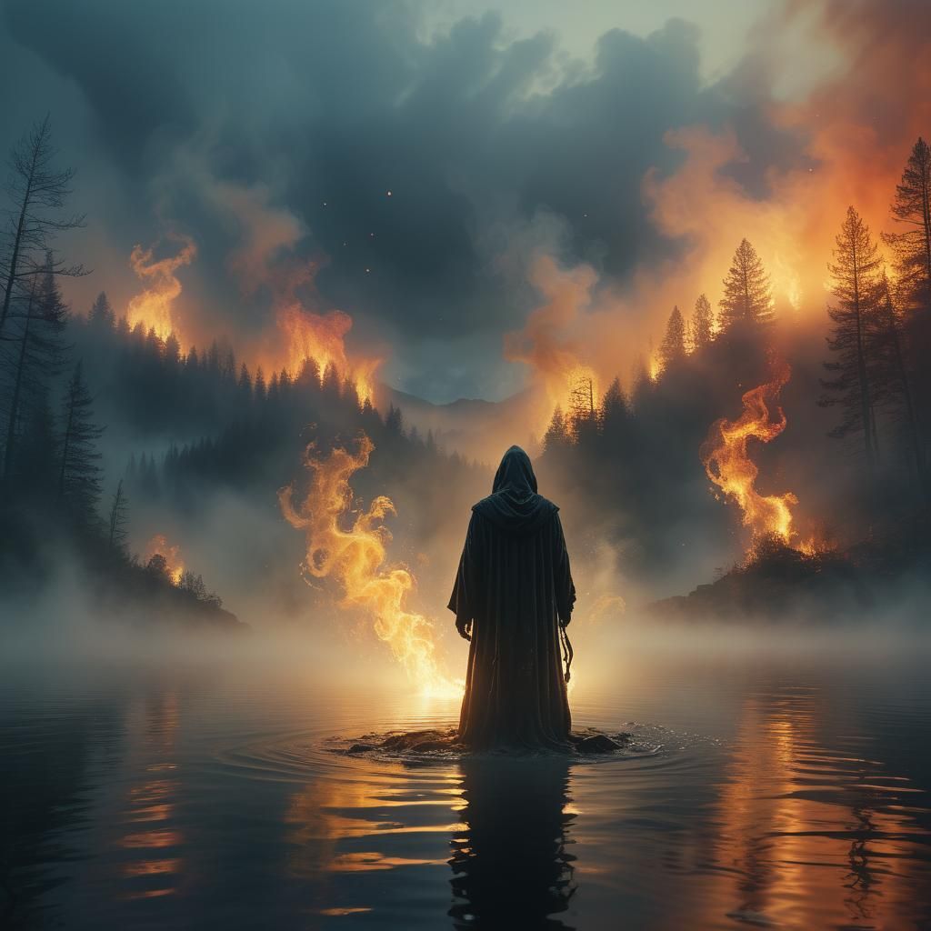 Mystical Being at Lake's Edge in Renaissance Style