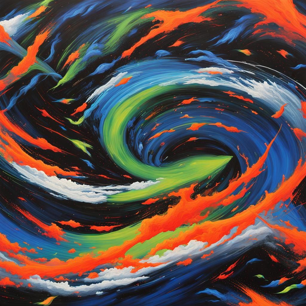 Hypnotic Tornadoes in Maximalist Geometric Fauvism Style