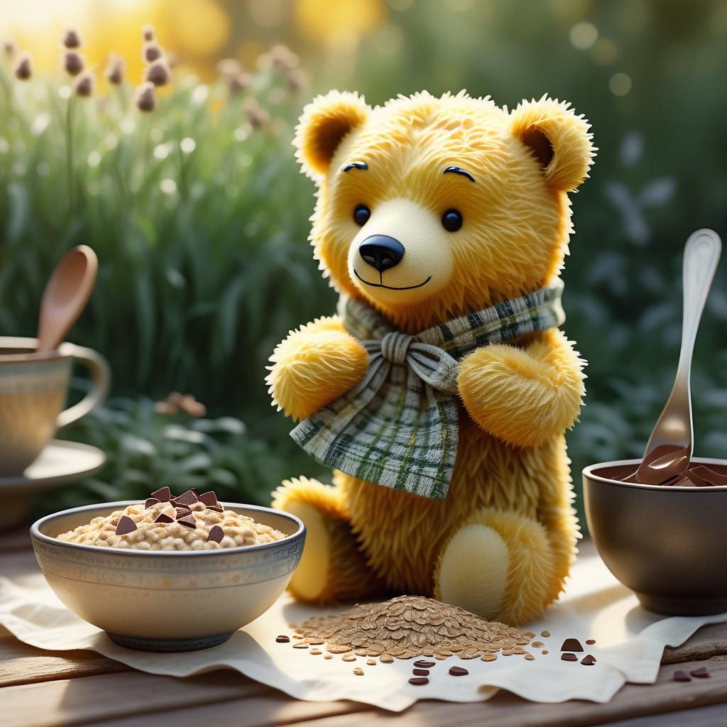 Yellow Bear Cooking: Whimsical Watercolor Scene