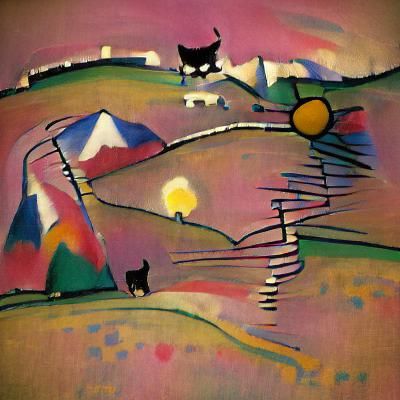 Abstract Cat Landscape in Kandinsky Style