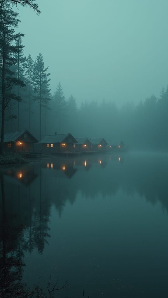 Eerie Summer Camp Scene in Retro Style