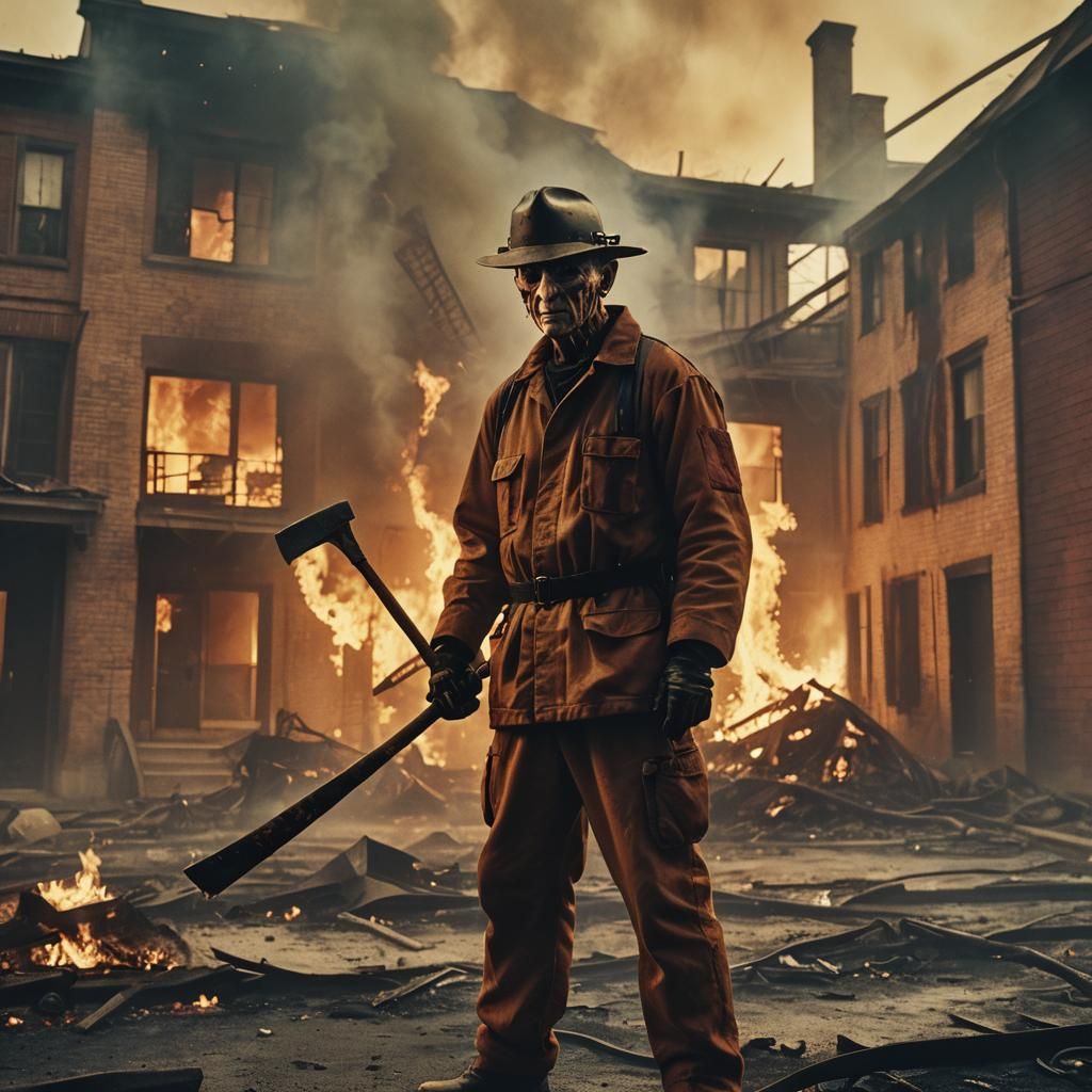 Freddy Krueger as Fireman in Burning Building
