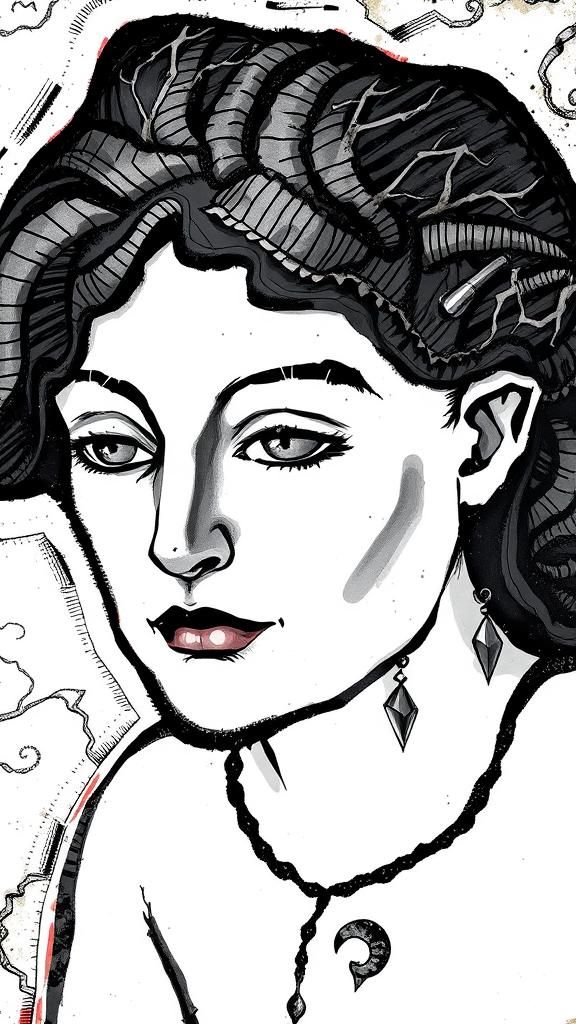 Mysterious Goth Woman in Victorian Gown