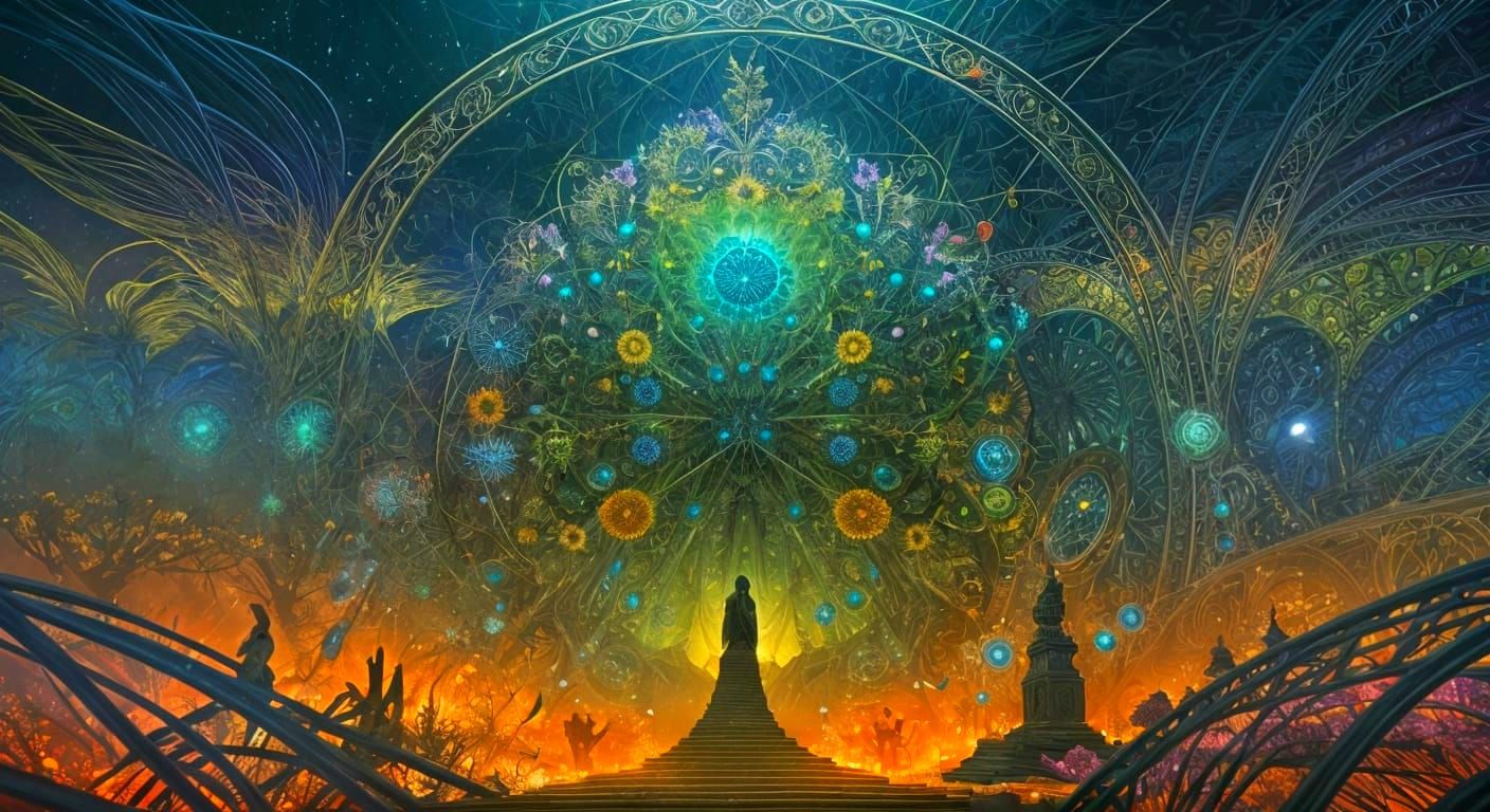 Surreal Cinematic Garden in Vibrant Gradient Hues