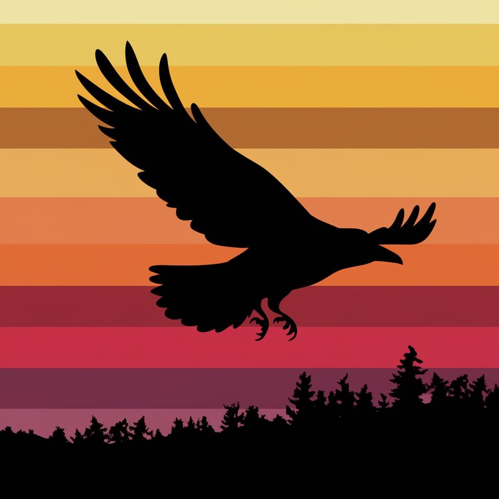 Striped Sunset Flight of a Raven in Majestic Style