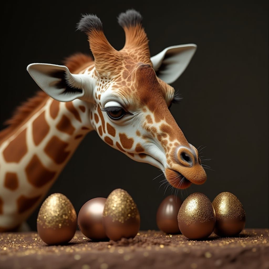 Giraffe in Luxurious Tuxedo Enjoying Chocolate Treats