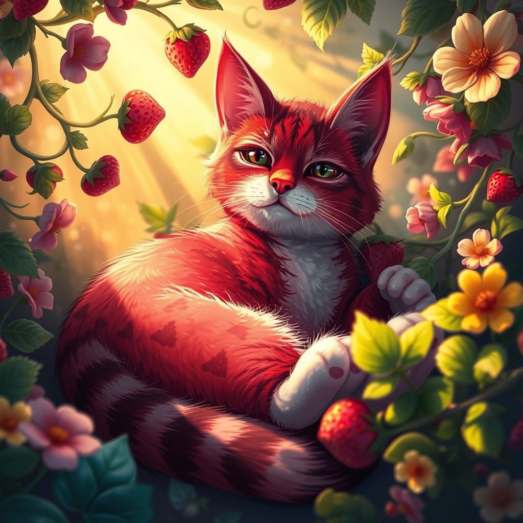 Whimsical Cat Basks in Golden Light