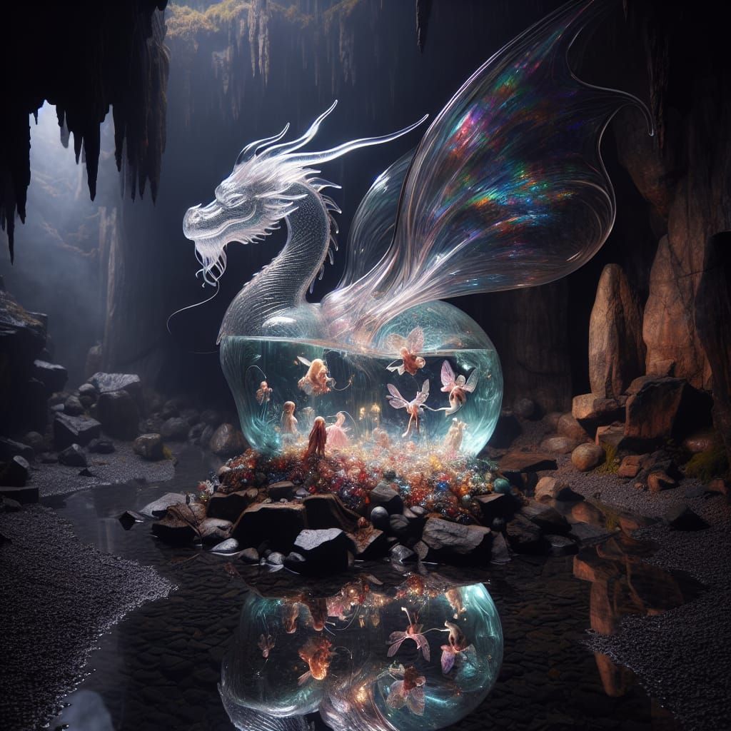 Glass Dragon with Fairies in Cave of Treasure