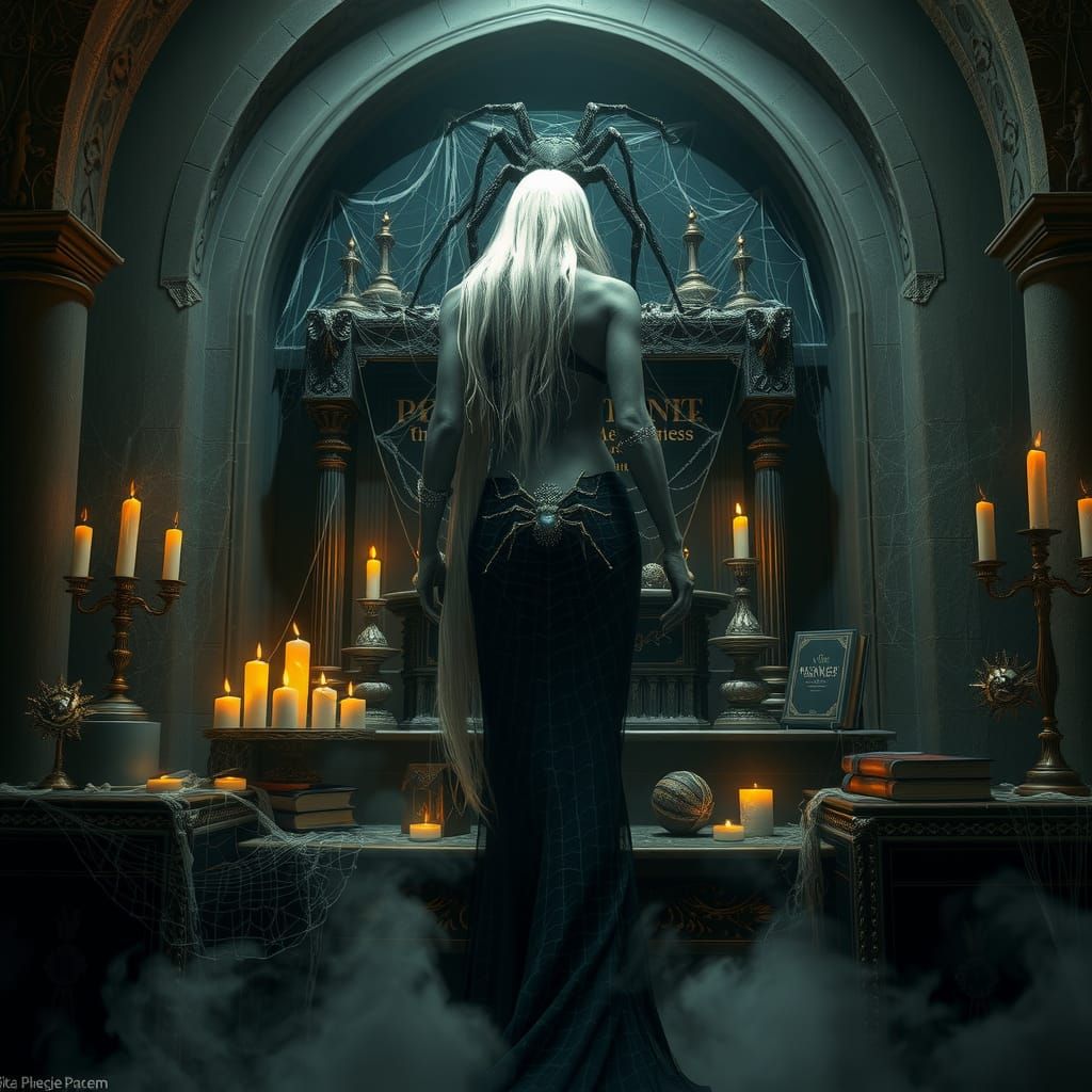 Dark Elf Sorceress at Spider Altar