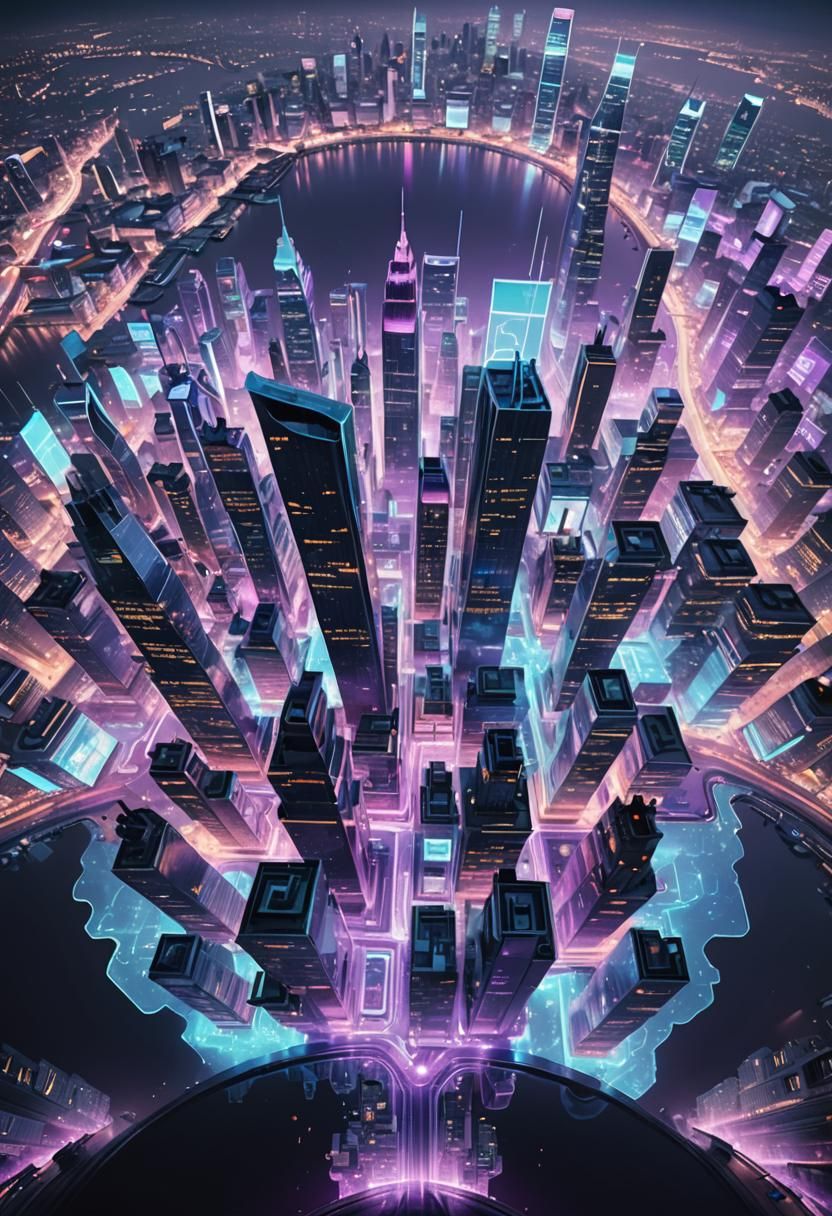 Neon London Cityscape in Holographic Sci-Fi Style