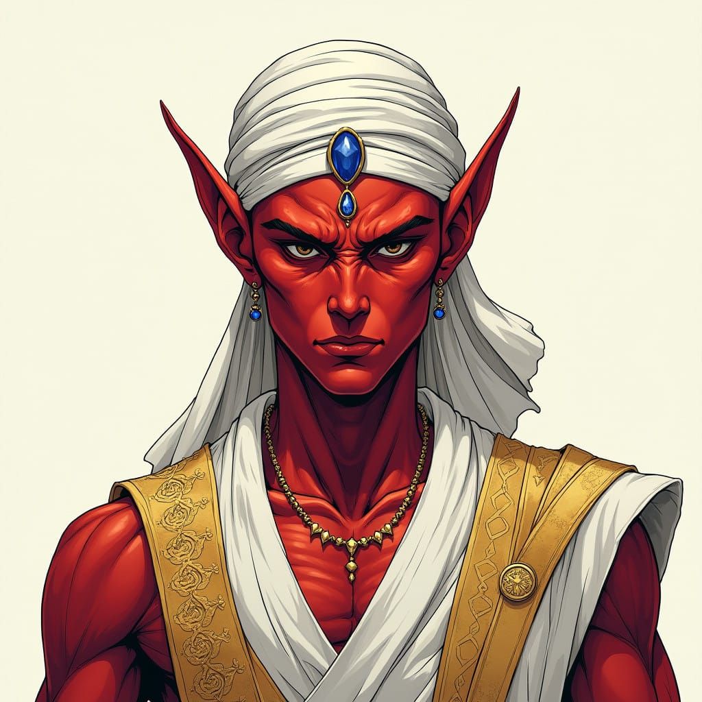 Striking Alien Warrior in Scarlet and White