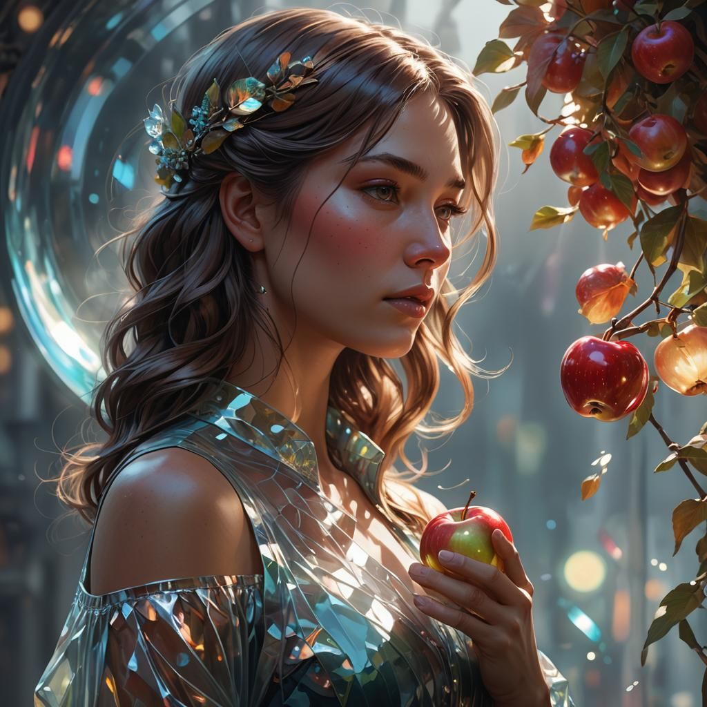 Woman with Glass Apple: Hyperdetailed Portrait
