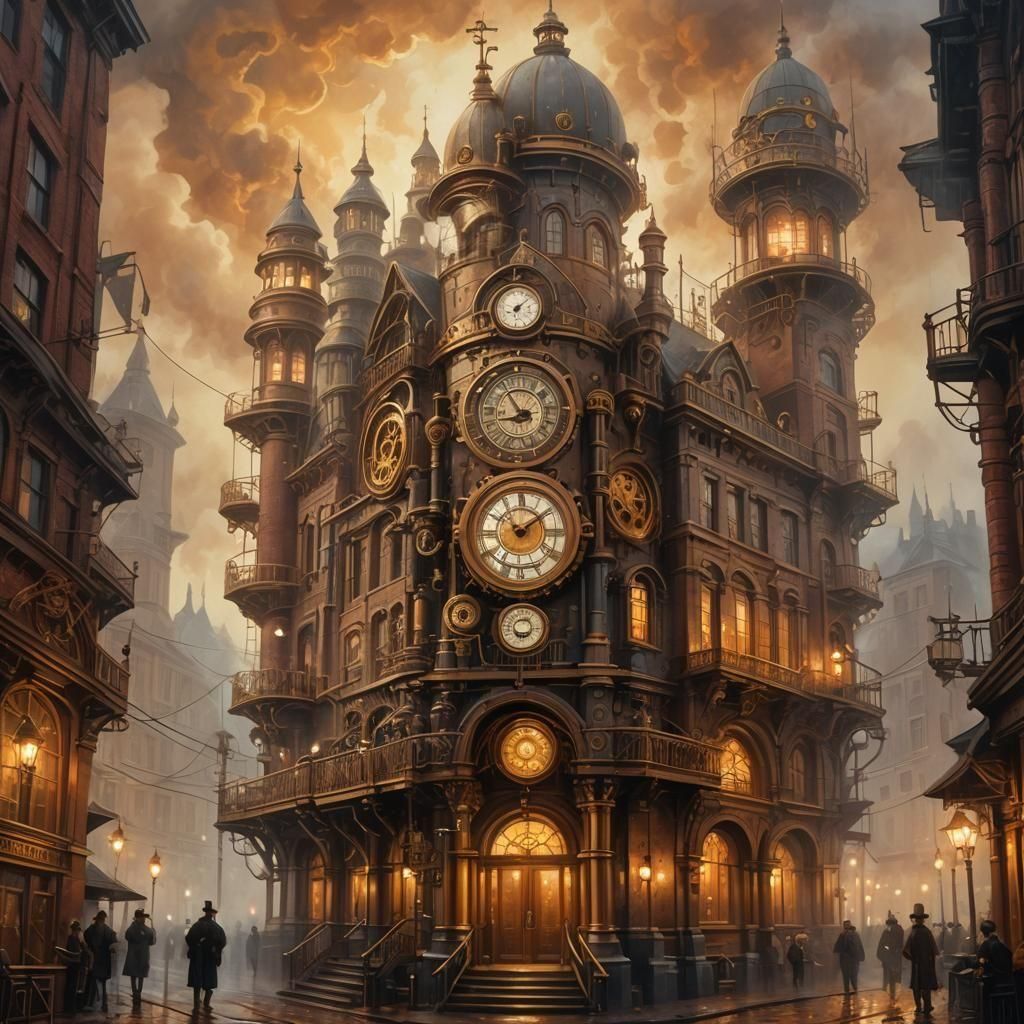 Clockpunk Building with Intricate Gears