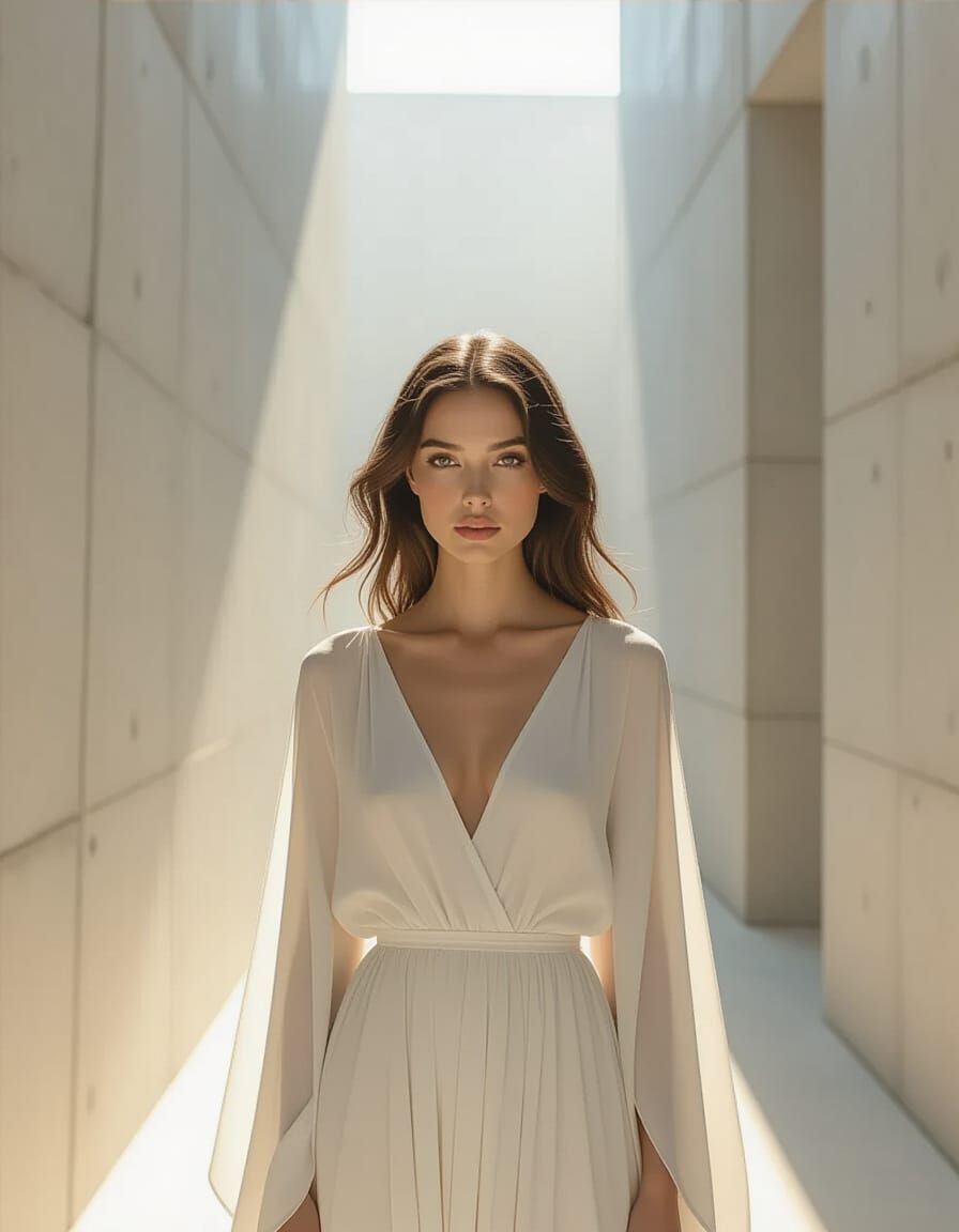 Ethereal Woman Amidst Concrete Walls