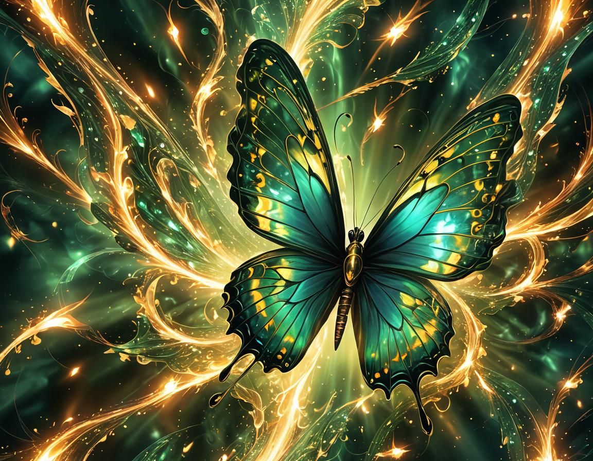 Glowing Butterfly with Firelight Wings, 3D Concept Art
