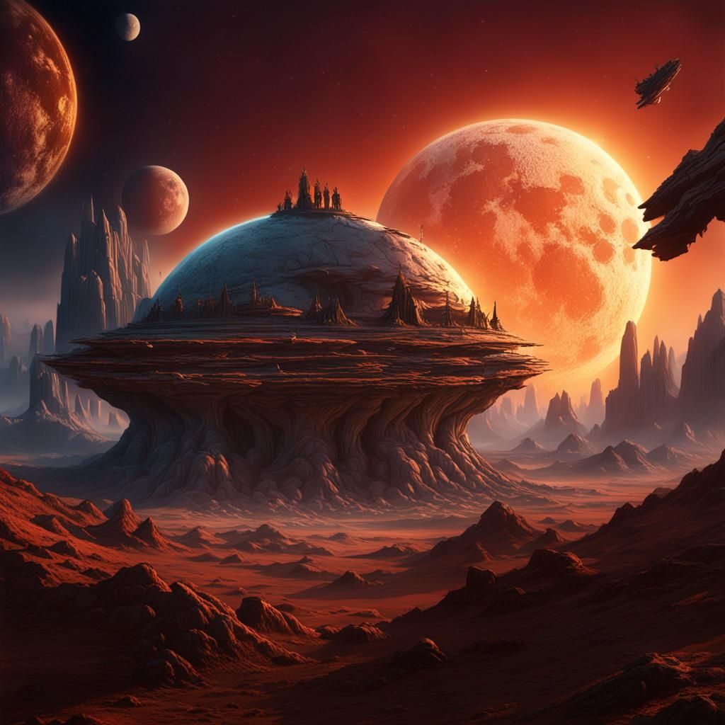 Monolith on the Moon with Earth and Voyager