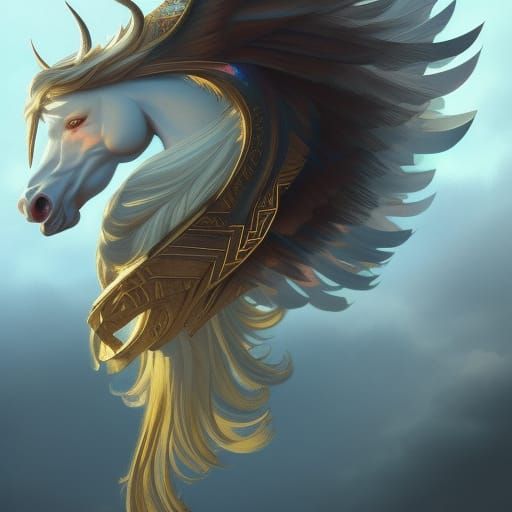 Demonic Pegasus Portrait in Hyperdetailed Style