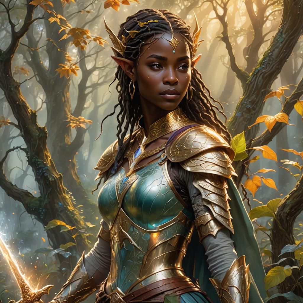 Tolkien Elf Warrior in Serene Fantasy Landscape