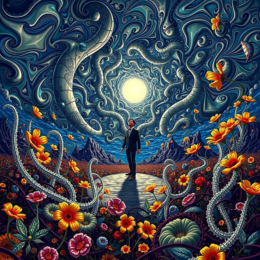 Surreal Landscape with Elastic Flora and Vortex